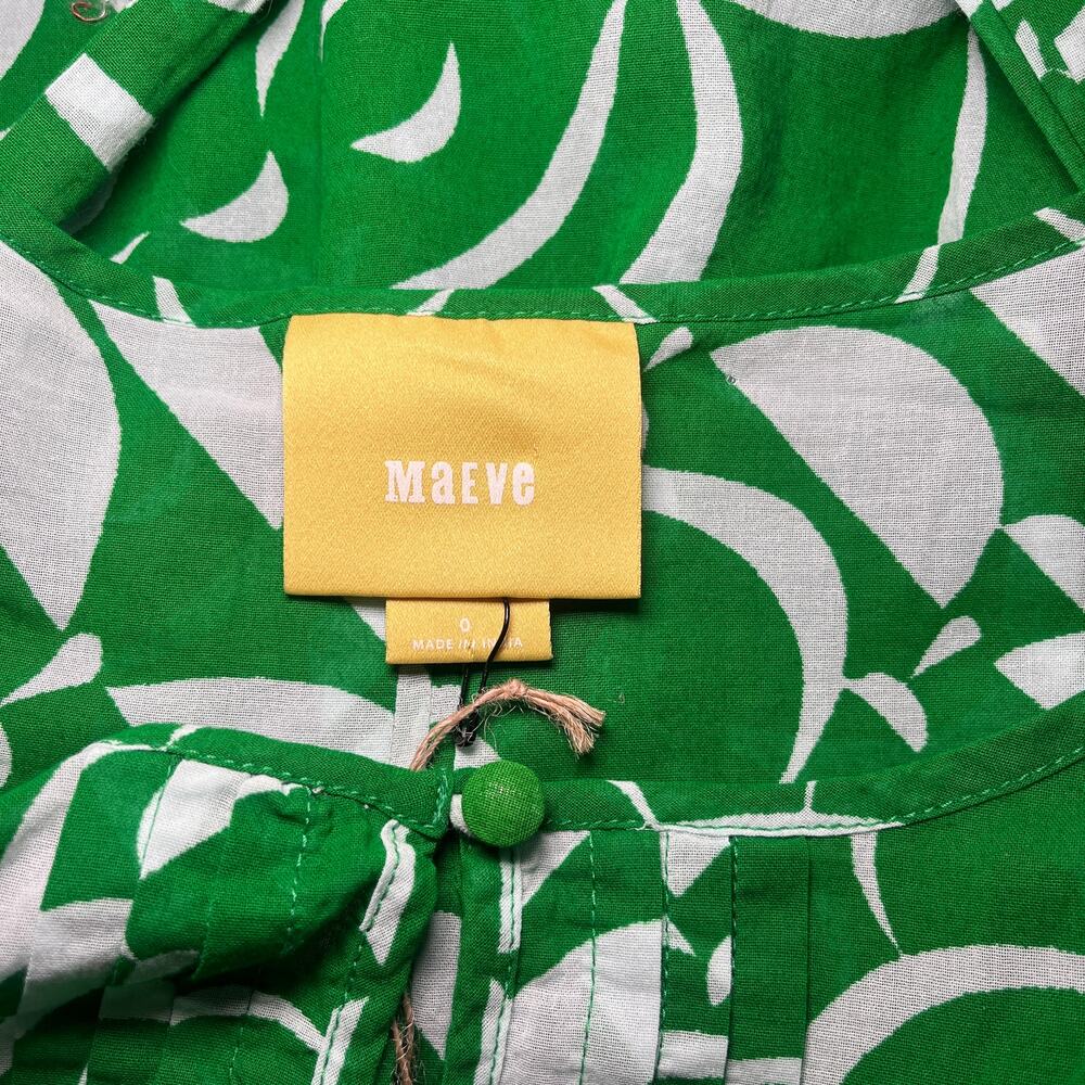 Maeve by Anthropologie Blouse Top Geometric Scallop Print Kelly Green Size 0 - Picture 5 of 7